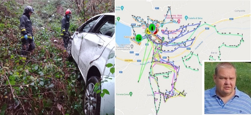 Precipitato con l'auto per 100 metri è uscito dal veicolo ma è rimasto bloccato